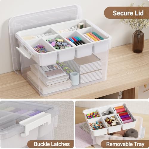 160Qt Stackable Storage Bins with Lids Trays Craft Box Organizers, 4Pack,WH - Image 3
