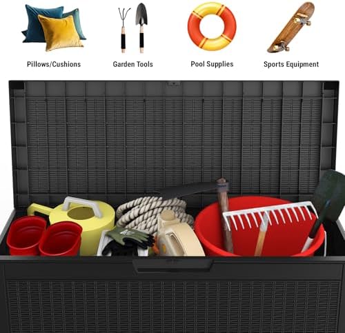 Mars Villa Deck Box, Waterproof Outdoor Storage Box, 60 Gallon, Black - Image 6