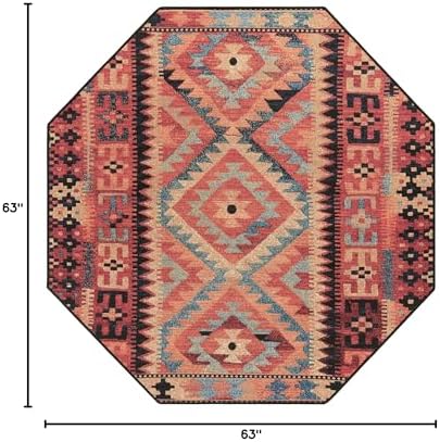 Unique Loom Outdoor Tribal Collection Area Rug - Tortuguero (5' 3" Octagon Multi/Blue) - Image 2