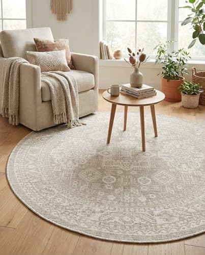 Rugs.com - Outdoor Aztec Rug – 5 Ft Round Light Gray Indoor/Outdoor Rug – Washable, Weather-Resistant for Patios, Decks, and Porches - Image 5