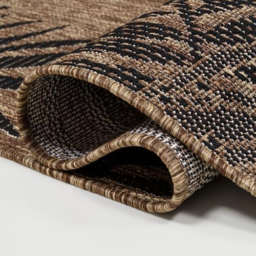 JONATHAN Y Tuscan Sun Polypropylene Indoor Outdoor Area Rug, Brown and Dark Gray Isla Coastal Cottage Palm Frond Border Design, 2'11" x 4'11", Durable Low-Pile for Patio or Entryway TSN207E-3 - Image 4