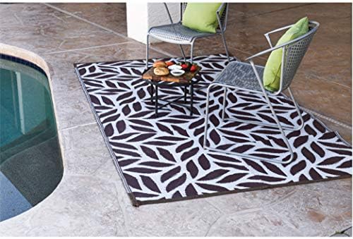 Stylish Camping 255087 5-feet by 8-feet Reversible Mat, Plastic Straw Rug, Large Floor Mat for Outdoors, RV, Patio, Backyard, Picnic, Beach, Camping - Leaf Mat (Brown/White) by StylishCamping