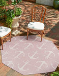 Unique Loom Outdoor Coastal Collection Area Rug - Ahoy (5' 3" Octagon, Pink/ Ivory) by UniqueLoom