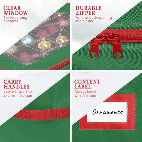 HOLDN’ STORAGE Christmas Ornament Storage Box with Dividers - Fits 96-3” Ornaments, 4 Removable Trays, Durable & Space-Saving, Clear Top Lid, Convenient Storage Designed, Green - Image 6