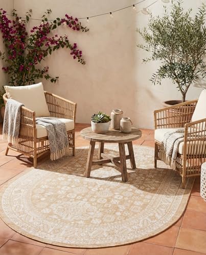 Rugs.com - Outdoor Aztec Rug – 5' 3 x 8' Oval Natural Indoor/Outdoor Rug – Weather Resistant Flatweave for Patios, Decks, and Porches by Rugscom