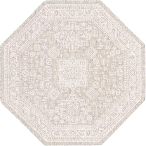 Rugs.com - Outdoor Aztec Rug – 8 Ft Octagon Light Gray Washable Outdoor Rug – Ideal for Patios, Decks, and Porches - Image 3