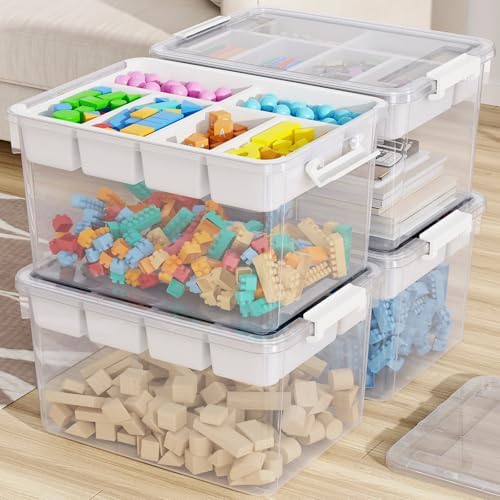 160Qt Stackable Storage Bins with Lids Trays Craft Box Organizers, 4Pack,WH by HOMETUK