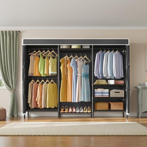 VIPEK V5C Plus Covered Clothing Rack Portable Wardrobe Closet, Heavy Duty with Adjustable Shelves, Black Metal with Upgraded Polyester Cover, Max Load 1040LBS - Image 2
