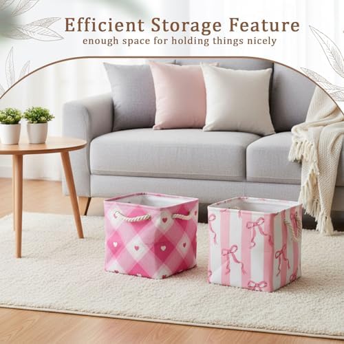 6 Pack Pink Bow Fabric Storage Bins 13 Inch Foldable Cube Storage Baskets - Image 6