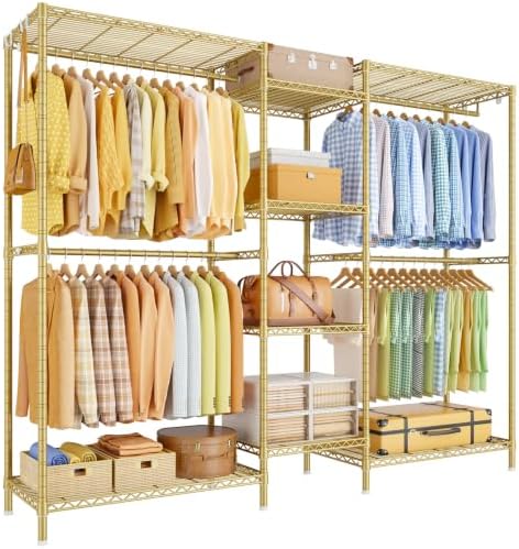 Ulif E4 Plus Heavy Duty Clothes Rack, Gold Metal Closet Storage System by Ulif