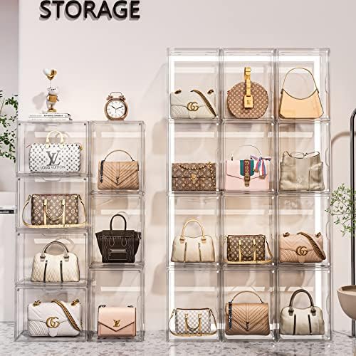 Clear Purse Organizer for Closet, 5 Pack Handbag Storage Organizer, Acrylic Display Case for Collectibles, Stackable Storage Bins with Magnetic Lids for Figure, Wallet, Clutch, Doll - Image 5
