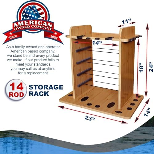 Rush Creek Creations Fishing Rod Holder for 14 Saltwater/Freshwater Rods, Fishing Pole Holder w/ up to 4 Fishing Gear Tackle Box Storage for Garage Organization/Boat Storage for Fishing Accessories - Image 2