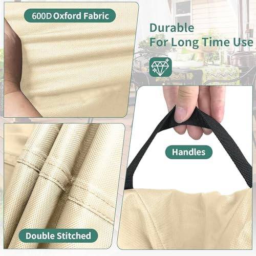 Picnic Table Cover Waterproof 70/72 Inch 600D Oxford Outdoor Table Cover with Bench Covers for Winter DustProof Heavy Duty (Beige, 6FT-70/72inch) - Image 3