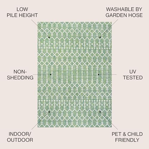Eyely Moroccan Textured Weave Area Rug 9X12 Green/Cream, Indoor Outdoor Rug - Image 4