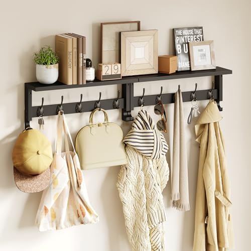 AMBIRD Coat Rack Wall Mount with Shelf, 17.1 Inches Coat Hooks Wall Mounted, Hat Wall Hooks for Hanging in Entryway, Living Room, Bathroom, Bedroom (Black) by AMBIRD