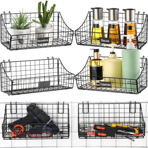 Blulu 4 Pcs Grid Wall Baskets, Wire with Hooks for Hanging, 11 x 6 x 5 Inch by Blulu
