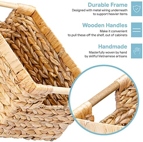 Natural Water Hyacinth storage basket with Handle, Rectangular Organizing Basket for Organizing, Decorative Wicker Storage Bins for Living Room, Medium Wicker Baskets - 3 Pack Medium - Image 3