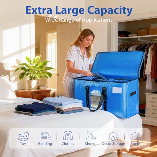 6 Pack Extra Large Moving Bags, Heavy Duty PE Woven Storage Totes with Visible Window & Wrap Around Handles, Reusable Space-Saving Alternative for Home Relocation & Storage - Image 4