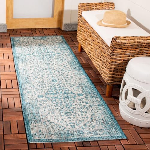 SAFAVIEH Washable Rug Outdoor Courtyard Collection - 2'3" x 8' Runner, Teal & Cream, Non-Shedding & Easy Cleaning, Ideal for Patio, Entryway, Mudroom, Hallway, Kitchen (CY8720-372) by Unknown