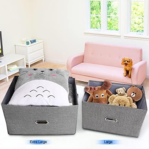 Large Linen Fabric Foldable Storage Bins with Removable Lid and Handles, Washable Storage Box Organizer Containers Baskets Cube with Cover for Bedroom,Office (Khaki, Extra Large(2-Pack)) - Image 4