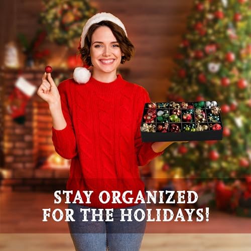 HOLDN’ STORAGE Christmas Ornament Storage Box with Dividers, Stores Ornaments up to 96 of 3 Inch Large Christmas Ball Storage Containers with 4 Trays - Red - Image 2