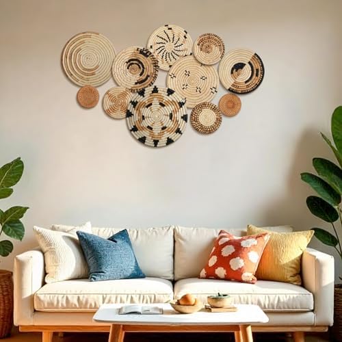 Tatuo 11 Pcs Boho Wall Basket Decor Woven Wall Hanging Art, Artistic - Image 2
