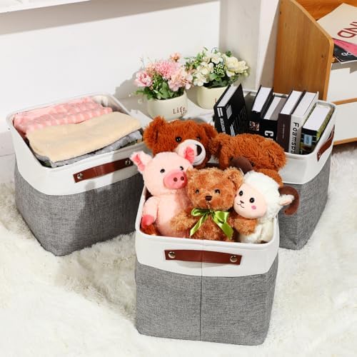 Uiifan 8 Pack 12 x 12 x 12 Inch Large Storage Baskets Collapsible Fabric Storage Cubes Bins with Handles for Shelves Closets Nursery Home Clothes Toys Organizers, Gray - Image 2