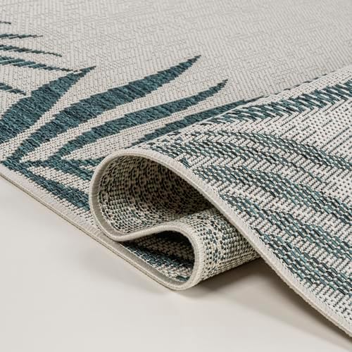JONATHAN Y Palm Frond Border Indoor Outdoor Area Rug 8X10 Blue/Cream, Isla Coastal Cottage for Backyard, Patio, Porch, Easy-Cleaning, High Traffic, Pet-Friendly, Non-Shedding (TSN207C-8) - Image 5