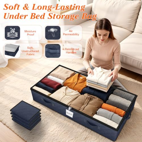 90L Under Bed Storage Containers, Storage Bags, Organizers, 8-Pack, Blue - Image 3