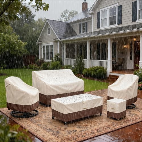 Okcool Patio Chair Covers,Heavy Duty 600D Outdoor Furniture Covers Fits up to 33"W x 35"D x 38.5"H inches -2 Pack,Beige & Brown - Image 7