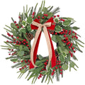 Front-Door Christmas Wreaths with Bow: 24 Inch Red Berry Pine Wreath Comes with Storage Bag - Durable Outdoor Winter Wreath Creating Warm Xmas Vibes - Easy Storage & Gifts Ready Instantly by Unknown