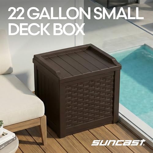 Suncast Outdoor Deck Box - 22 Gallon Java Resin Outdoor Storage Box, Weatherproof Patio Storage Bin Container for Seating & Organizing Cushions, Tools & Towels for Pool, Yard, & Garden - Image 2