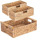 VATIMA Large Water Hyacinth Storage Baskets for Organizing with Wooden Handles for Shelves, 2 Bathroom Small Basket, Water Hyacinth Toilet Paper Baskets, Set of Natural Wicker Storage Basket for Home by VATIMA