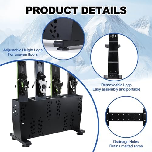 Freestanding Ski Storage Rack for 4 Pairs, Floor Stand Ski Organizer Rack, Heavy Duty Alloy Steel Ski Holders Ski Organizer, Freestanding Ski Organizer for Garage Basement - Image 4