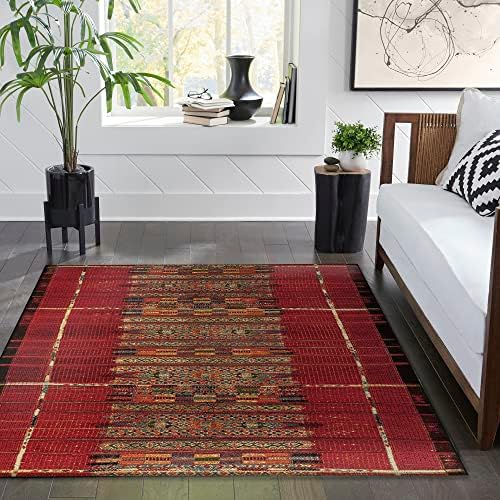 Liora Manne Marina Indoor/Outdoor Power Loomed Synthetic Blend Low Profile Area Rug - Traditional Geometric Casual Southwestern Colorful (Tribal Stripe Red) (3'11" x 5'10") - Image 2