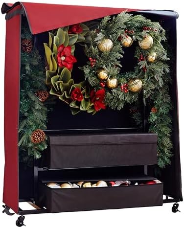 Balsam Hill Wreath & Garland Rolling Storage Chest - Premium All-in-One Christmas Storage Solution with Locking Wheels and Adjustable Clips for Multiple Wreaths and Garlands by BalsamHill