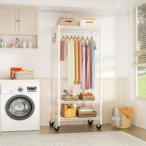 FUTASSI Rolling Clothes Rack, Clothing Racks for Hanging Clothes, White - Image 3