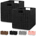 Vagusicc Wicker Storage Basket, Set of 2 Hand-Woven Wicker Basket, Foldable Cube Storage Bin, Black Storage Basket, Square Storage Baskets for Organizing Shelves & Decor, Black (11″×11″×11″) by Vagusicc