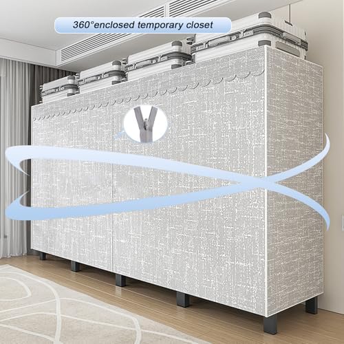 49.2in Heavy Duty Portable Wardrobe Closet with Cover 1200lbs (grey, 125cm) - Image 5