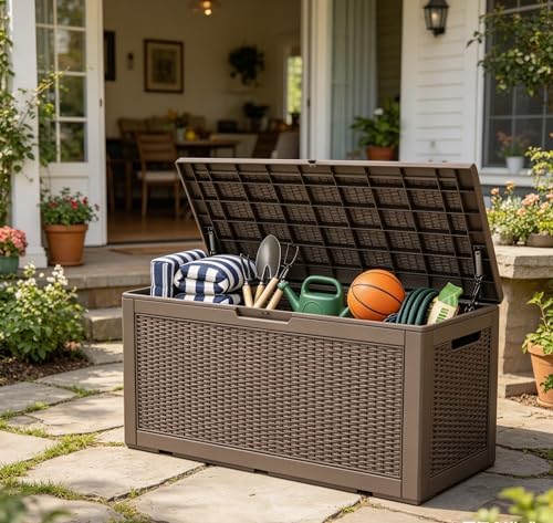 LAUSAINT HOME 320 Gallon Outdoor Storage Box, Package Delivery Box with Lockable Lid, Deck Box Outdoor Waterproof For Garden Tools, Patio Cushions(320 Gallon,Grey) - Image 3