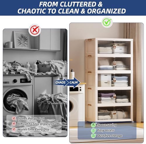 SAILUN 580Qt Stackable Storage Bins,Storage Cabinet a Lid,5Pack Blush White - Image 2