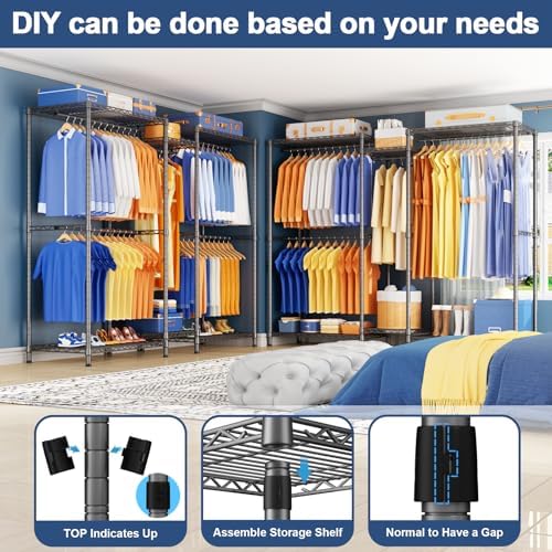 Ulif E12 Pro Clothes Rack，Heavy Duty Freestanding Garment Rack with Shelves，Metal Clothing Closet Storage System for Hanging Clothes，71" W x 16" D x 76.5" H, Hold 960 lbs，Grey - Image 4