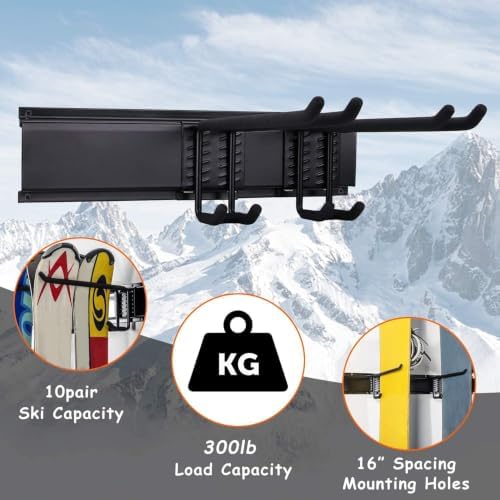 Ultrawall 24-Inch Wall Mounted Ski Rack, Holds Up to 300lbs, Powder-Coated Steel with Rubber Coating, Customizable Spacing, Easy Installation - Image 5