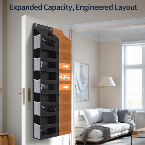 Yecaye 5-Tier Over The Door Organizer Dual-Column, 80lbs Load Over the Door Storage of 10 Compartments, Heavy Duty Door Organizer Hanging for Bedroom Closet Nursery Bathroom Pantry, Black, 2 Pack - Image 3
