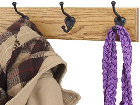 Oak Coat Rack with Oil Rubbed Bronze Hat & Coat Style Hooks (Golden Oak, 15" x 3.5" with 3 Hooks) - Image 2