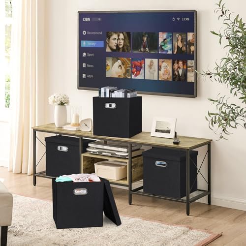 Storage Bins with Lids, Linen Fabric Boxes Organizer Containers with Lid Foldable Storage Box Basket for Closet, Shelves, Home, Office,12 x 12 x 12 Inch, 4 Pack, Black, AG3006-7 - Image 6