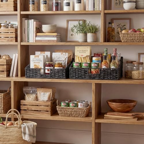 StorageWorks Pantry Baskets, Black Wicker Baskets with Handles, 2-Pack - Image 5