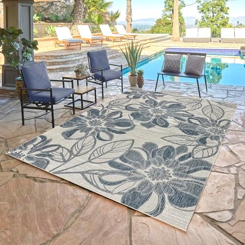 Gertmenian Indoor Outdoor Casual Area Rug - 5x7 Standard, Fade Resistant, Ideal for High Traffic in Living Room, Bedroom, Patio - Woodbury Floral, Navy, 28813 - Image 2