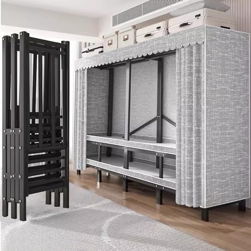 FPIGSHS Portable Wardrobe Closet Rack,1100lbs,Heavy-Duty Foldable Garment Rack With Cover，Freestanding Clothes Organizer System,enclosed Curtain Armoires For Hanging Clothes For Bedroom (150cm/59in) by FPIGSHS