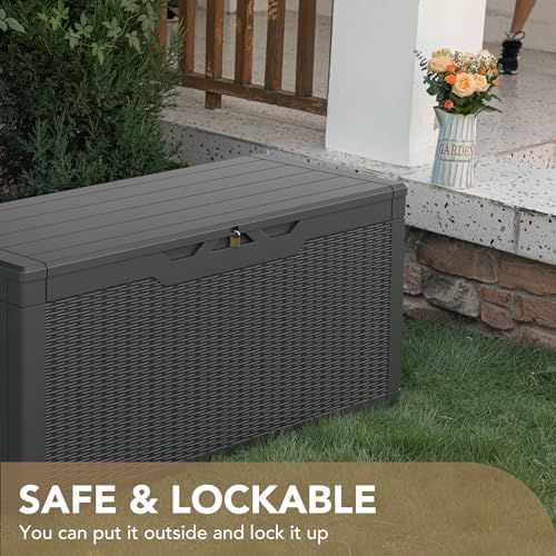 Devoko 100 Gallon Waterproof Resin Deck Box, Large Outdoor Storage Box - Image 5